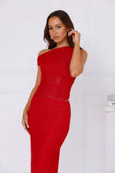 Surprise Parties Mesh Off Shoulder Top Red